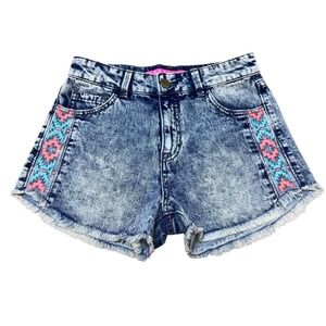 Tinseltown‎ Denim Shorts Acid Wash Aztec Embroidered Fray Boho Preppy Western 4